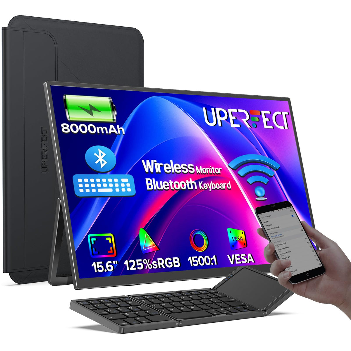 UPERFECT wireless monitor with 8000mAh battery for cordless productivity on the go