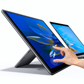 UPERFECT Y portable monitor in landscape mode with stabilized stand for productive viewing.