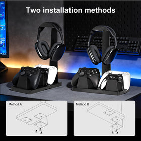 UPERGO two controllers in holders showing upright storage and clutter reduction benefit