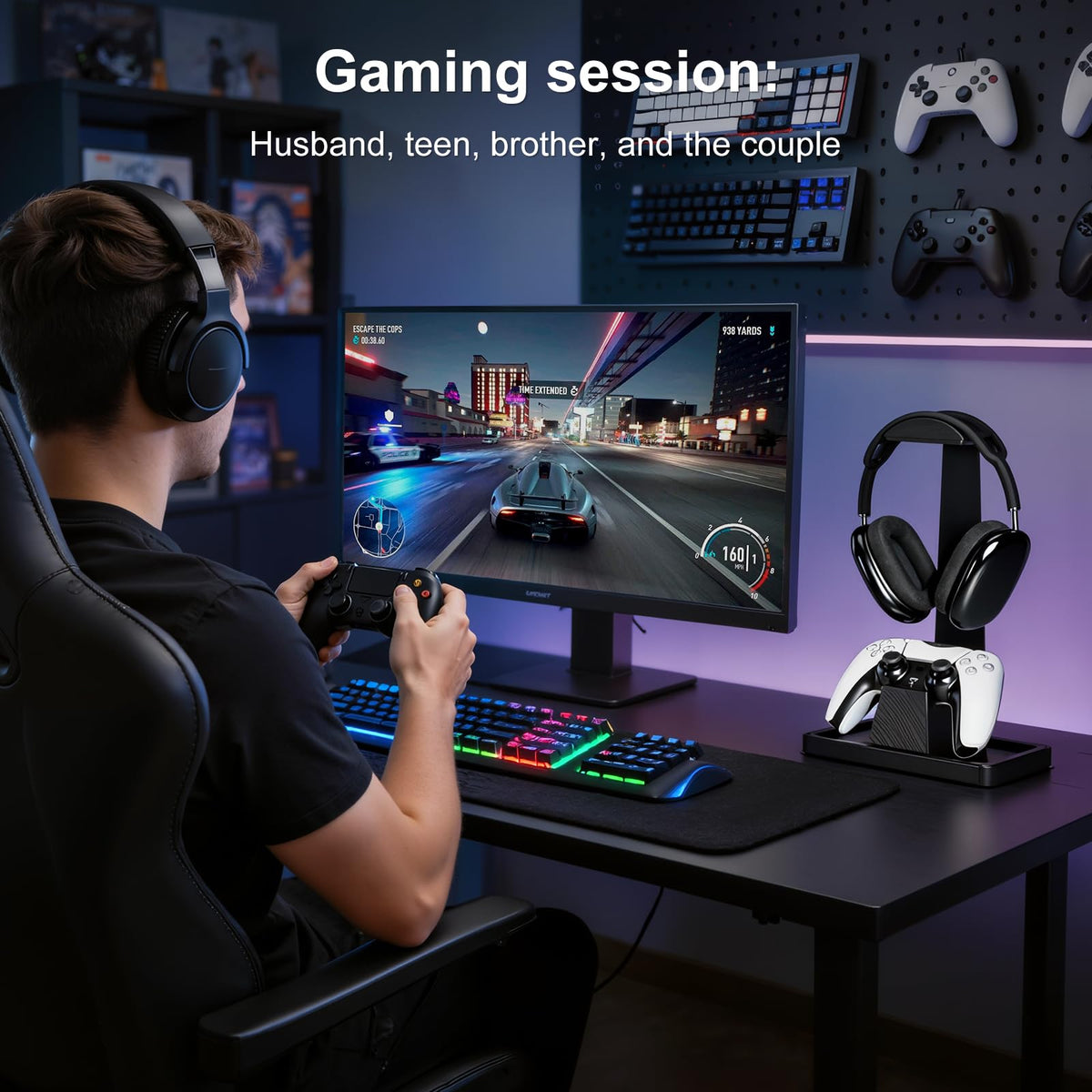 UPERGO scale comparison with controller and headset shows compact footprint