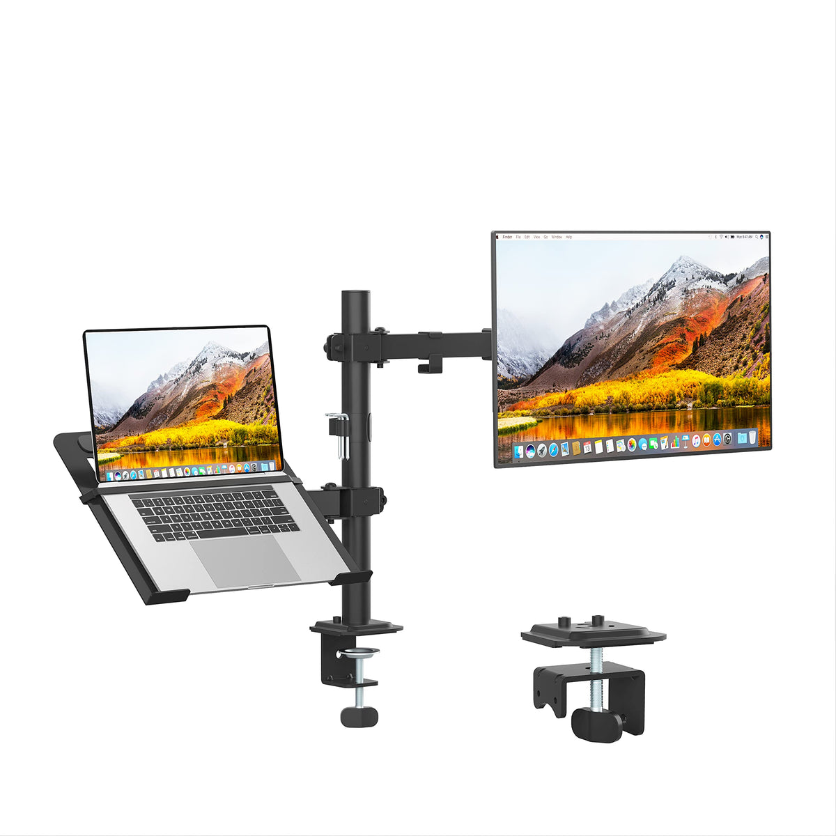 UPGRAVITY front view showing mounted monitor and laptop for space saving