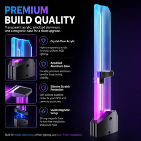 UpHere adjustable height rail adapts to different graphics cards for flexible mounting.