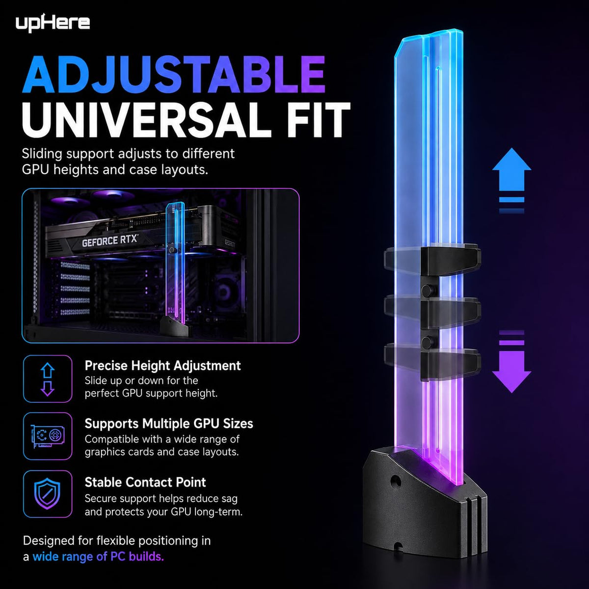 UpHere ARGB acrylic frame enhances the LED glow for a premium PC look.