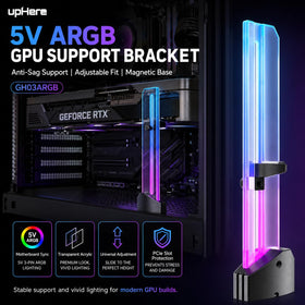 UpHere GPU sag holder base offers tool-free magnetic installation and anti-scratch padding.