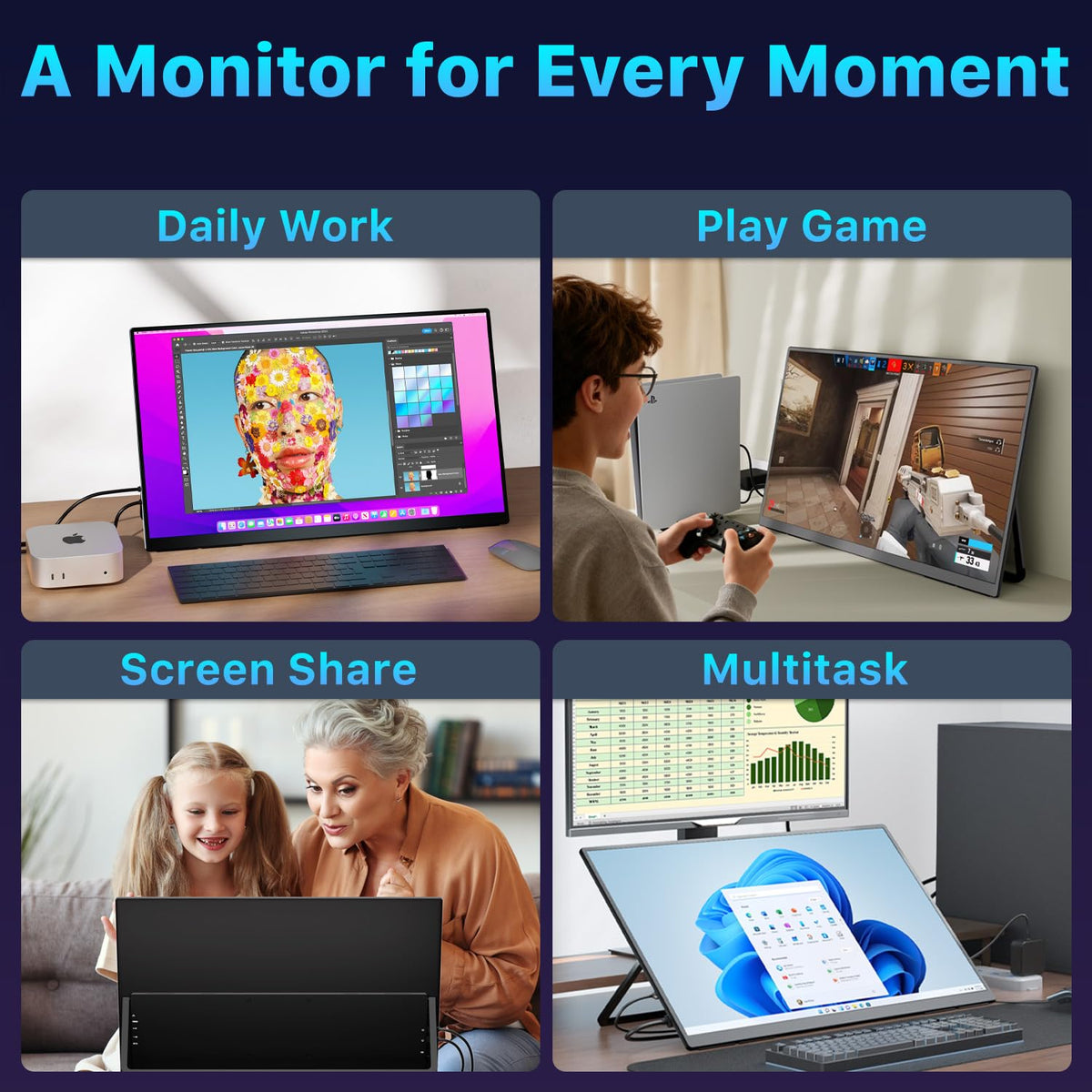 Upperizon 23.8-inch monitor built-in speakers delivering clear audio.