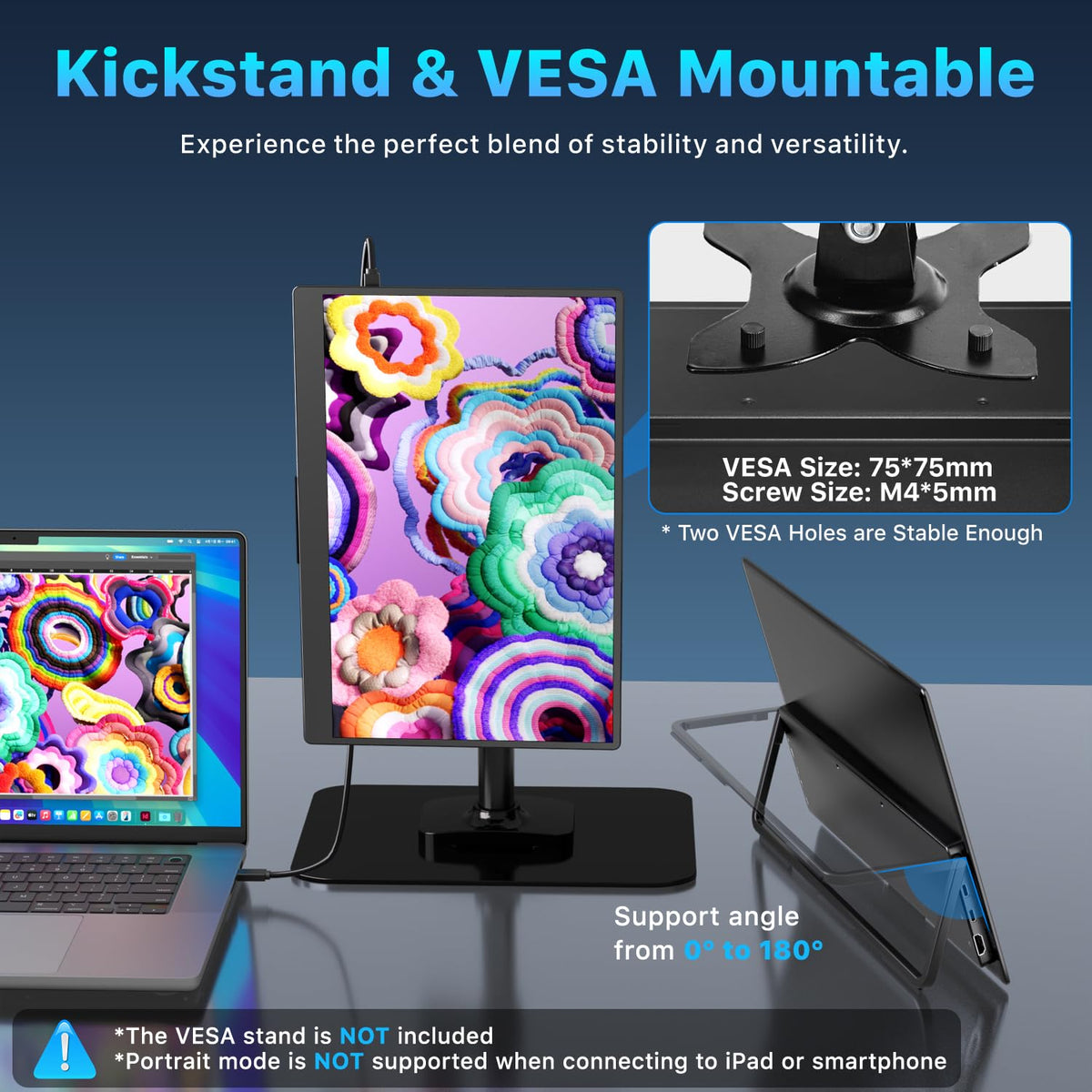 Upperizon kickstand in 180-degree range for versatile viewing.