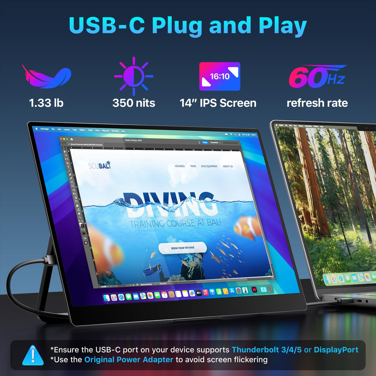 Upperizon monitor ports and connection show easy USB-C and HDMI setup.