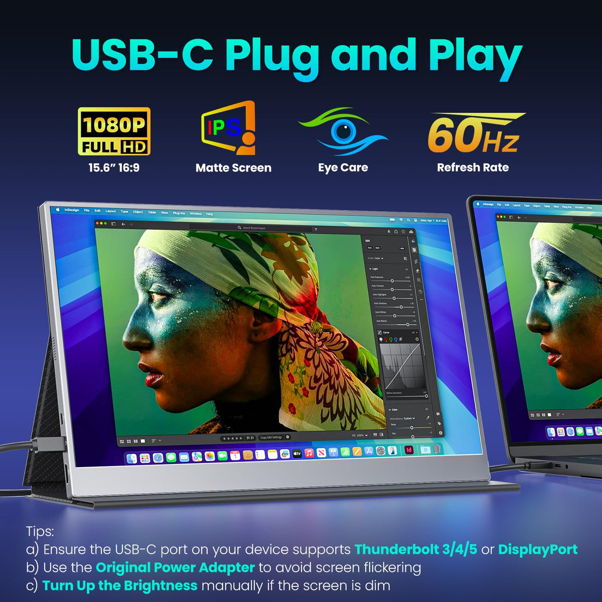 Upperizon portable monitor side profile highlights slim, lightweight design for travel.