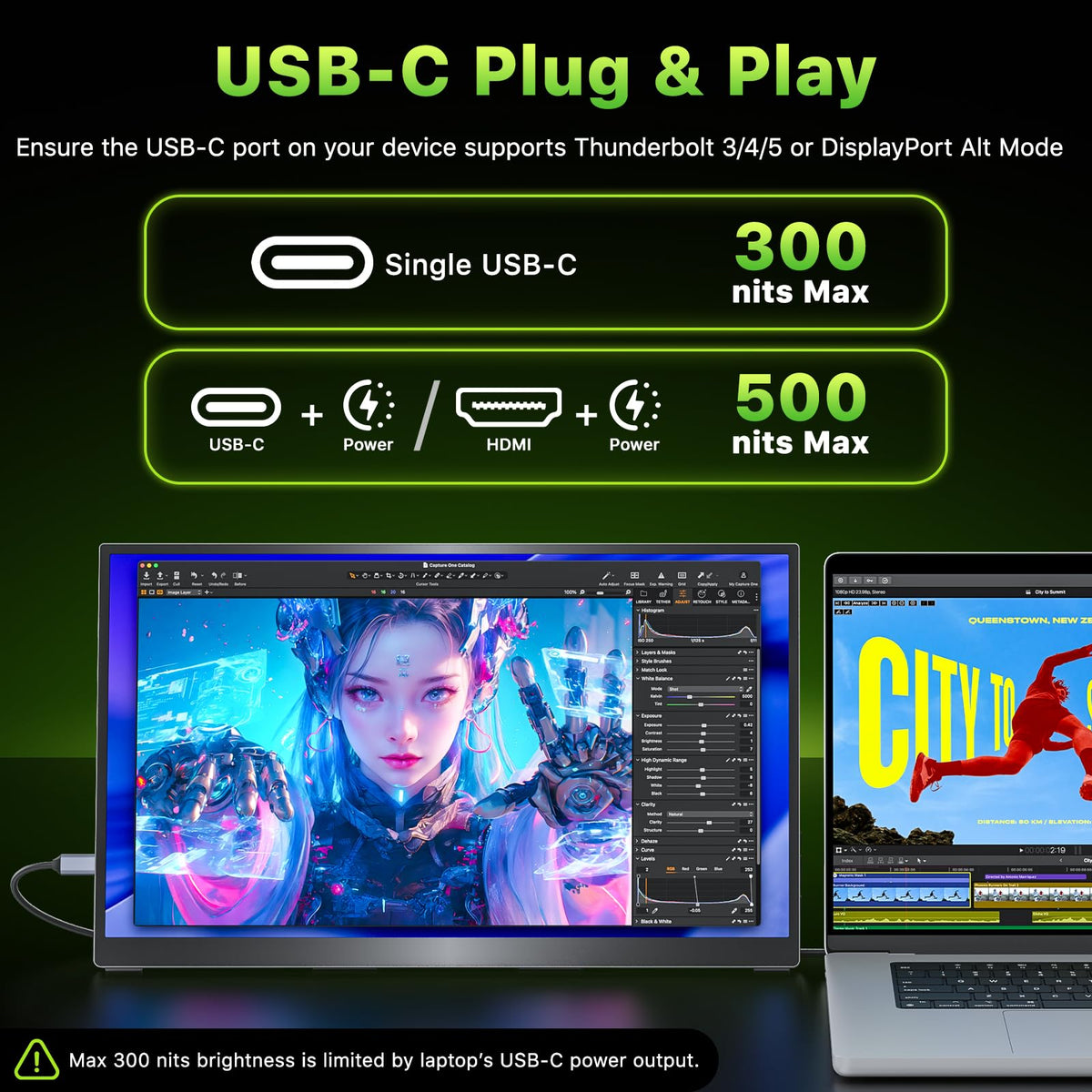 Upperizon portable monitor 18.5 inch side ports enable easy laptop to display connectivity.