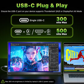 Upperizon portable monitor 18.5 inch side ports enable easy laptop to display connectivity.