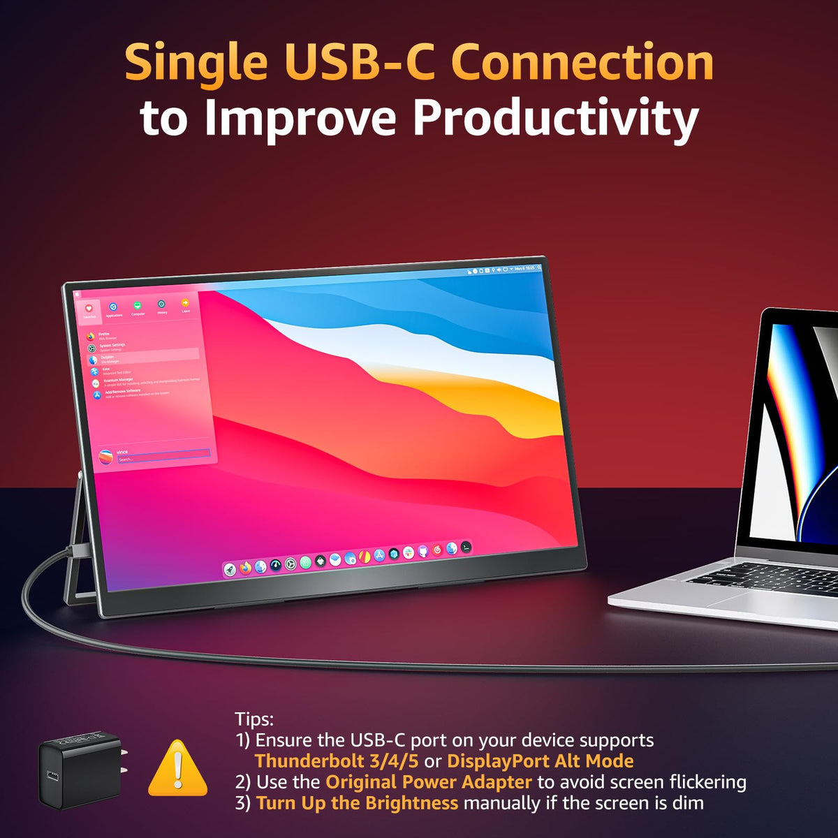 Upperizon portable monitor aluminum body highlights premium build and efficient heat dissipation during travel.
