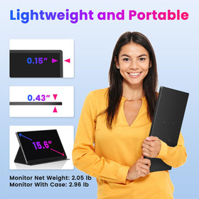 Upperizon portable monitor includes cables and a 30W power adapter