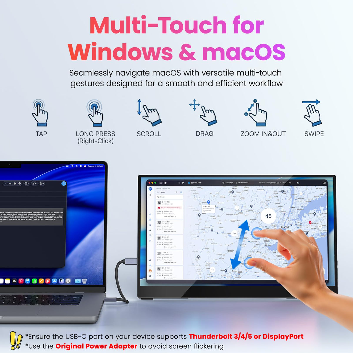 Upperizon portable monitor with dual USB-C ports and HDMI for easy setup