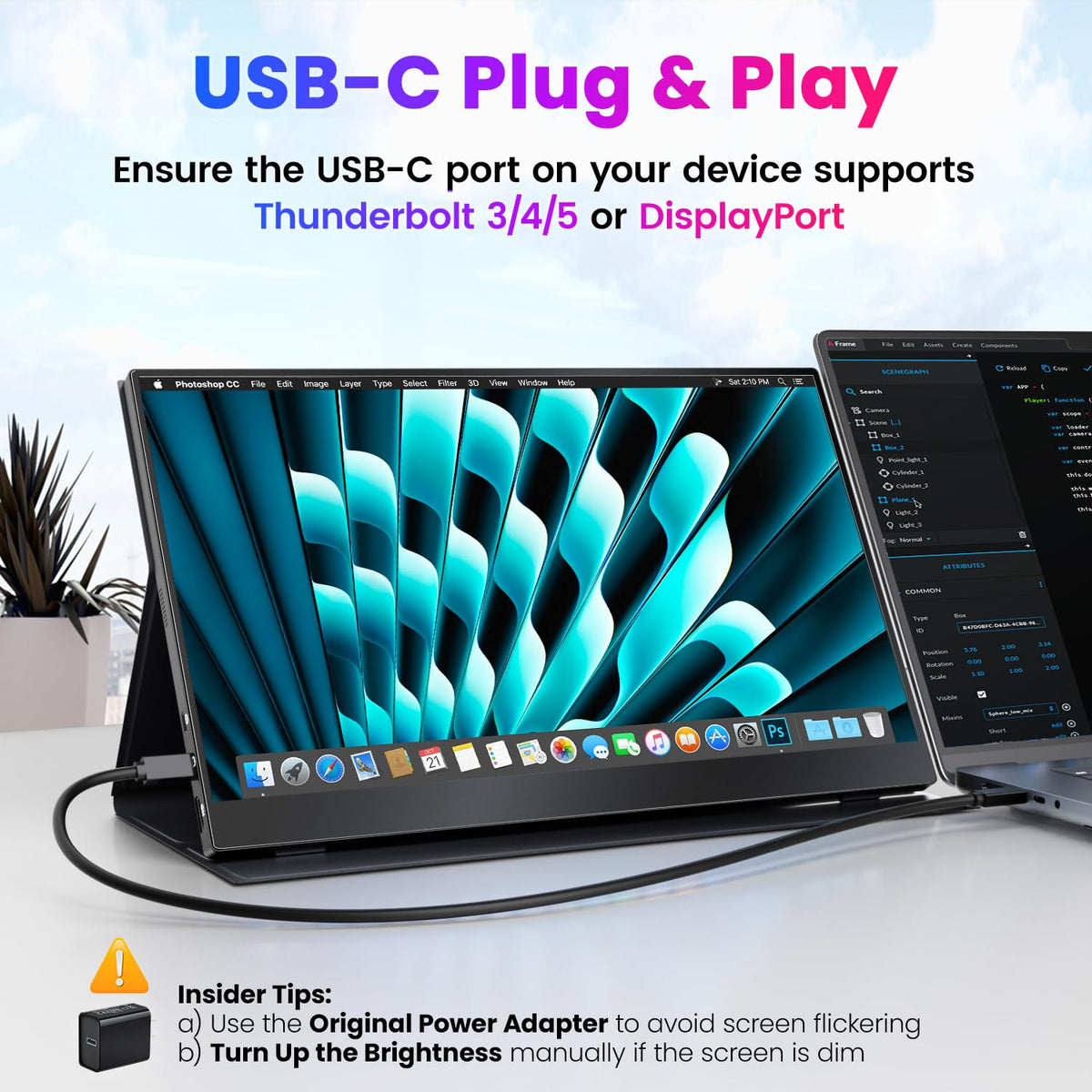Upperizon portable monitor with dual USB-C ports enables simple laptop connections