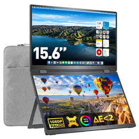 Upperizon portable monitor front view with foldable dual screens for travel efficiency.