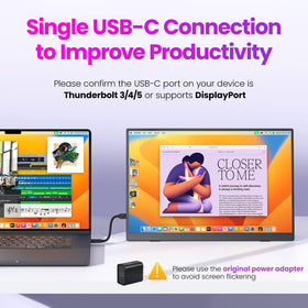 Upperizon portable monitor shown from a side angle emphasizing slim profile and heat dissipation