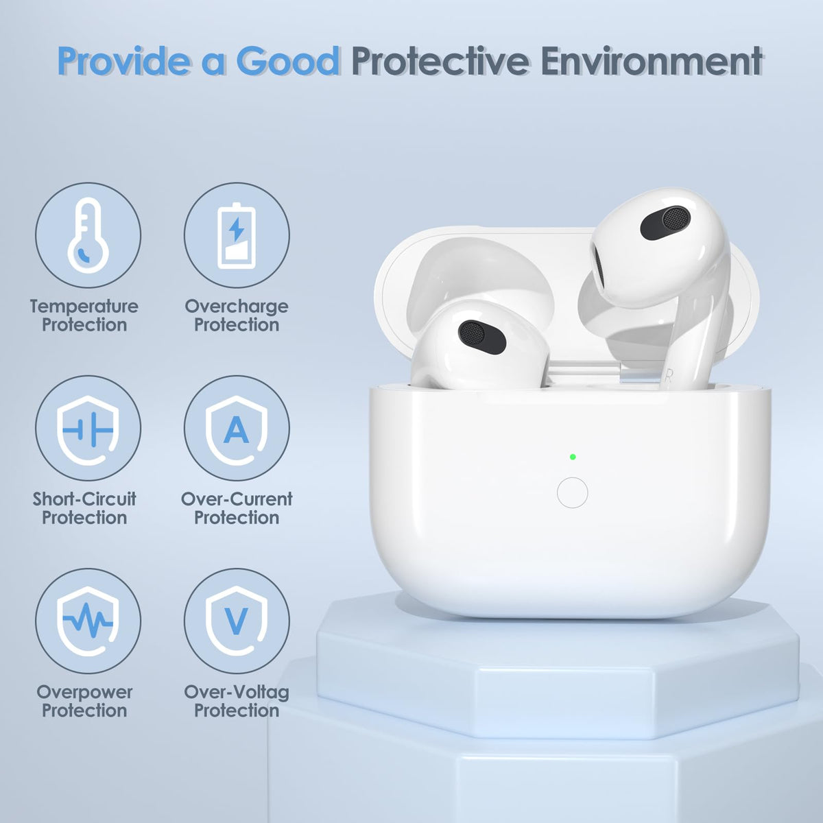 Upqiany AirPods 3 case features 600mAh battery for multiple full AirPods charges.