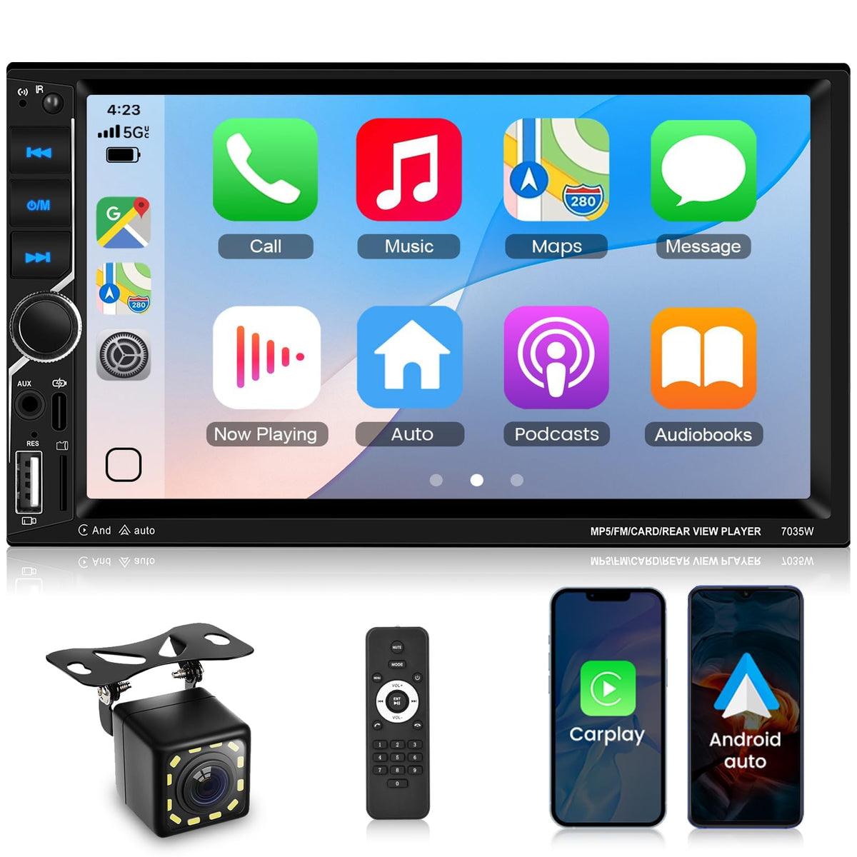 Upriding Double Din stereo with wireless CarPlay and Android Auto for seamless driving