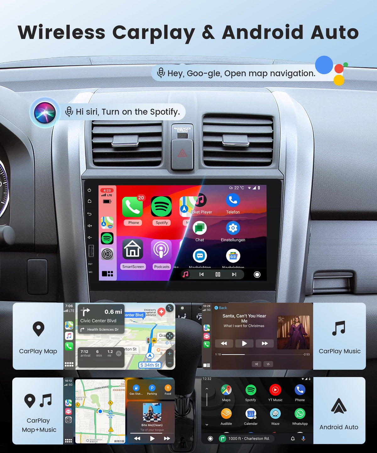 Upriding touchscreen installed in dashboard showing navigation for safer trips