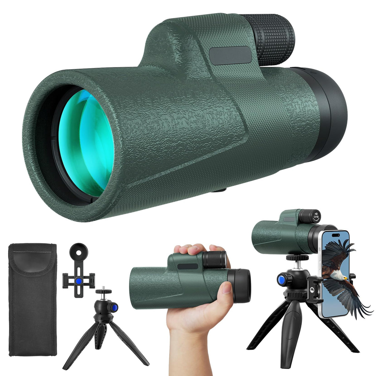 URBANCOAST monocular front view showing lens and grip, clear long-distance benefit