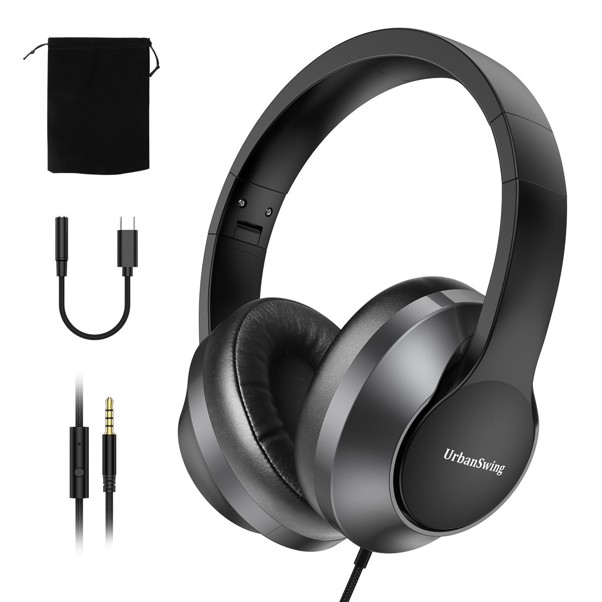 UrbanSwing W2 wired headphones with mic for clear calls at home or office