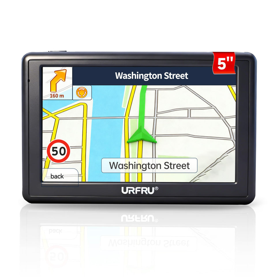 URFRU front view of GPS device showing map display and clear directions
