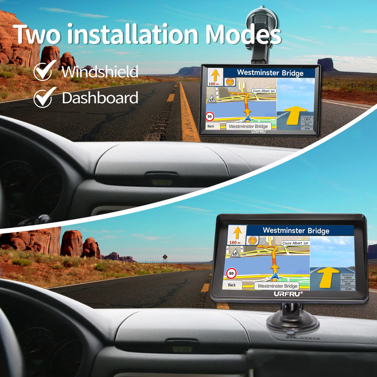 URFRU voice guidance screen illustrating spoken directions for hands-free navigation