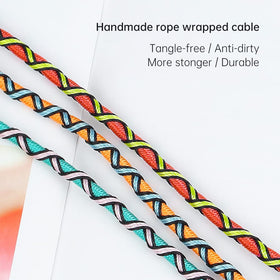 URIZONS braided earbuds orange cable closeup shows durable fabric braid