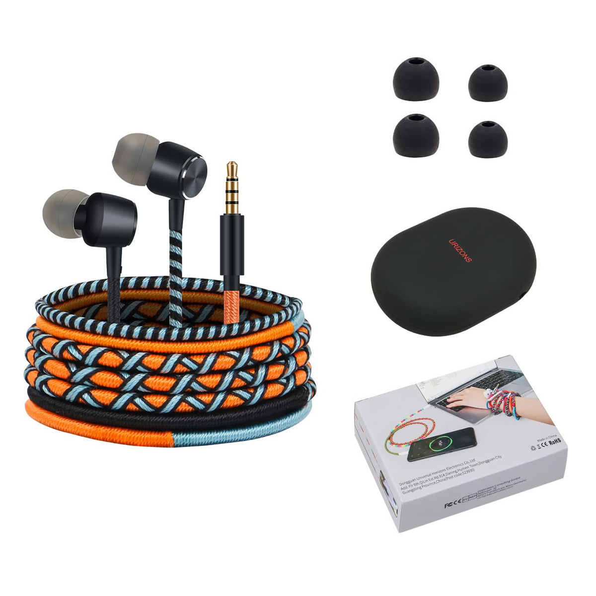 URIZONS braided earbuds orange gift-ready packaging for special occasions