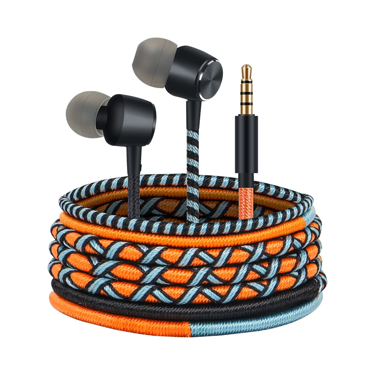 URIZONS braided earbuds orange with microphone for hands-free calls on the go