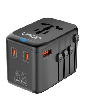 URJD front view of adapter showing ports and compact profile for convenient travel