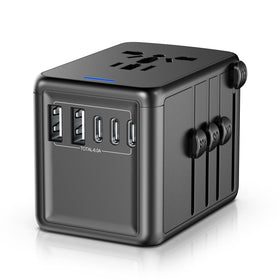 URJD adapter front packaging showing ports and compact design for easy travel