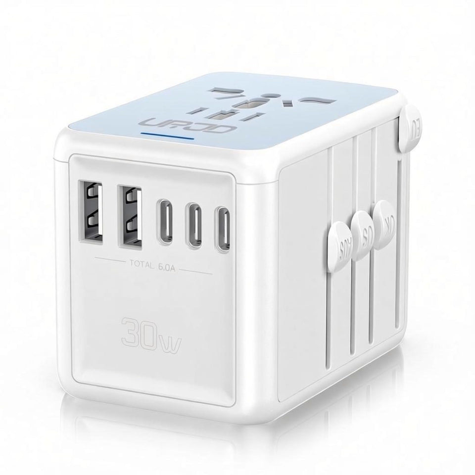 URJD front view showing ports and plugs for easy travel charging