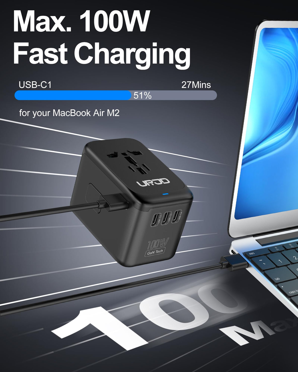 URJD adapter with five USB ports enabling multi-device charging anywhere.