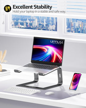 Urmust laptop stand ergonomic height of 5.8 inches for comfortable viewing.
