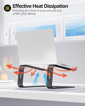 Urmust laptop stand open ventilated design promotes airflow under laptop.