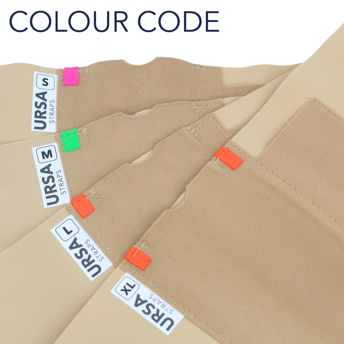 URSA Straps size label and colour tag for quick size identification