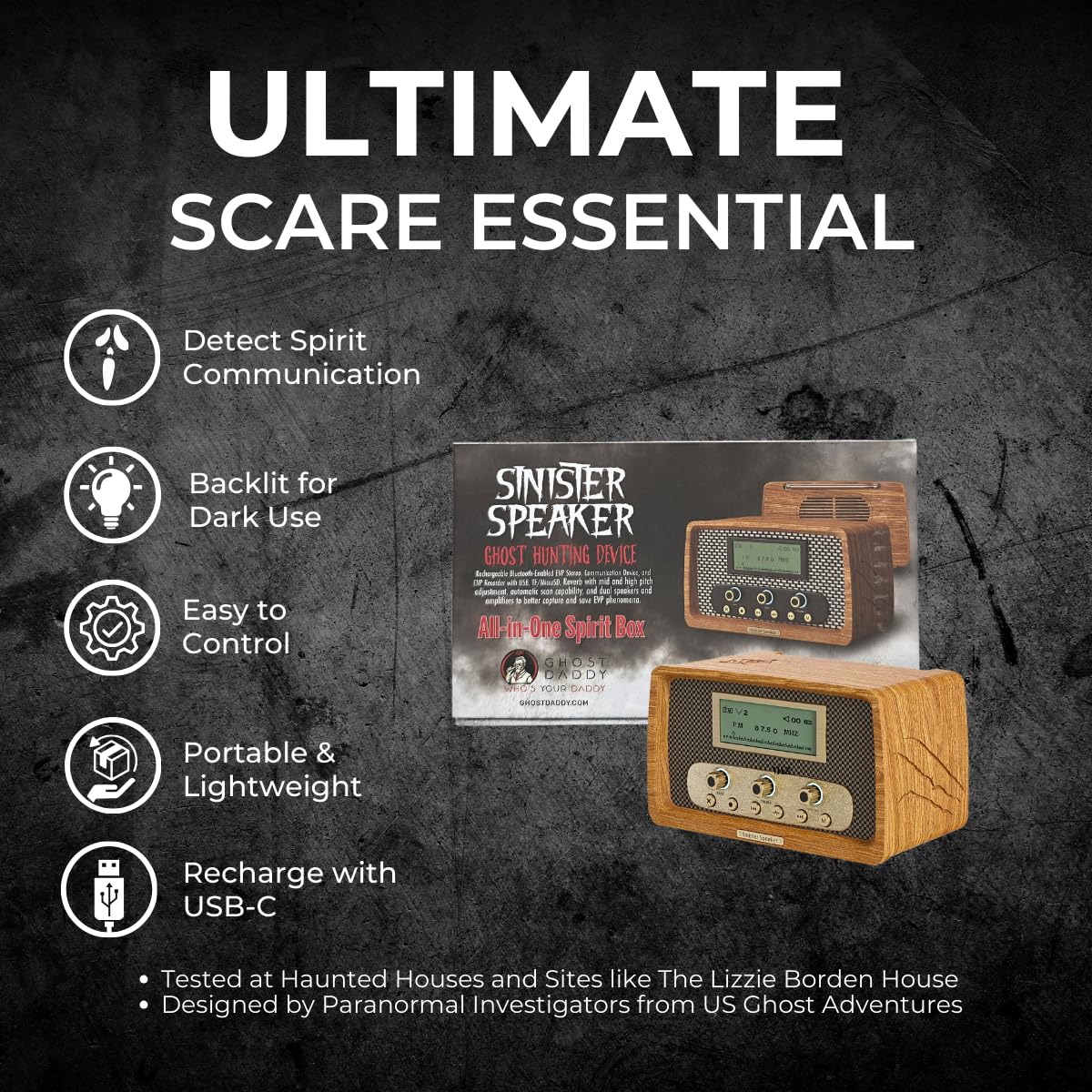 US Ghost Adventures Sinister Speaker USB-C recharge for portable use