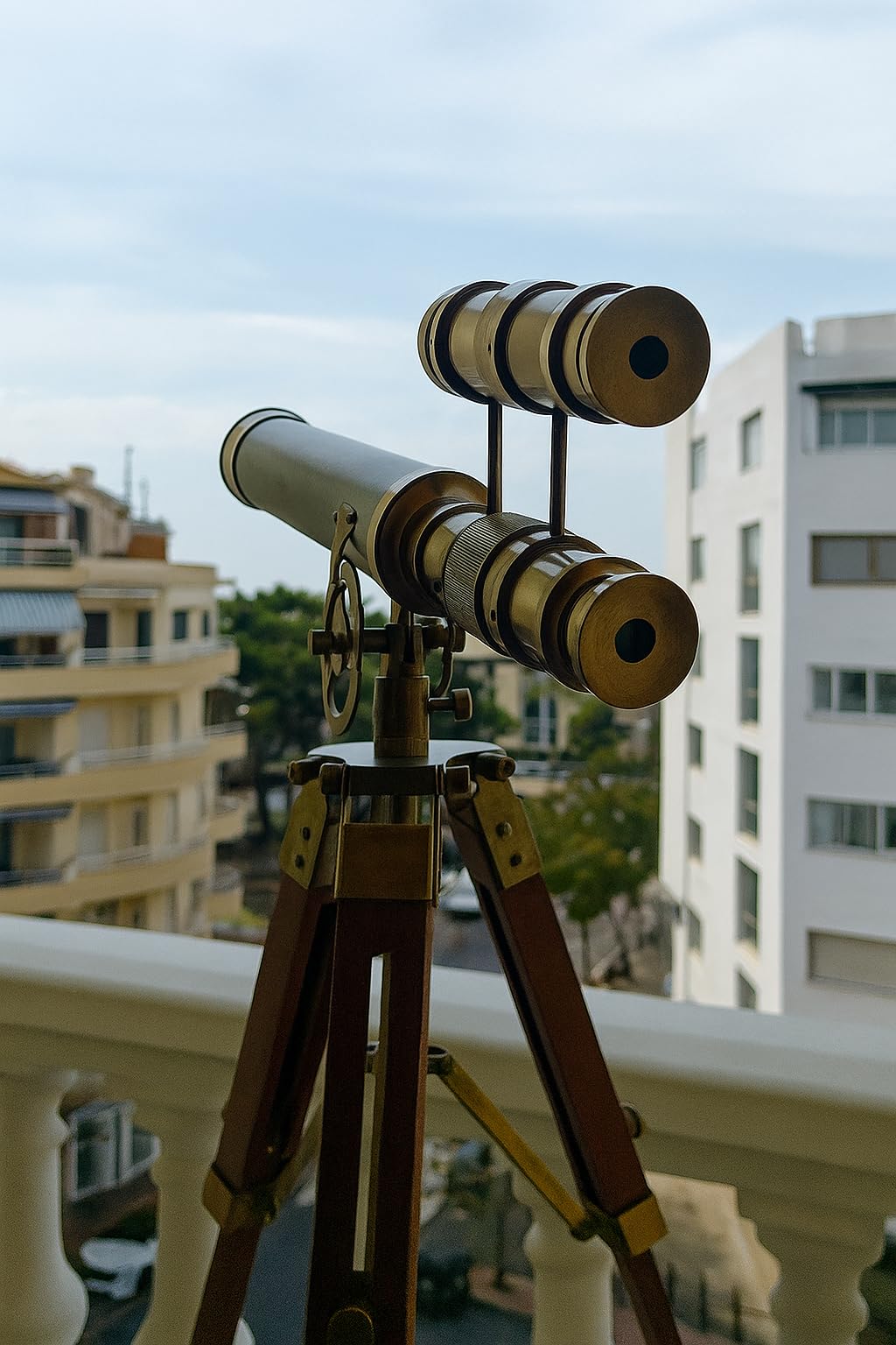 US HANDICRAFTS brass telescope close-up detail showing patina and precision