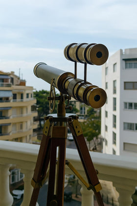 US HANDICRAFTS brass telescope close-up detail showing patina and precision