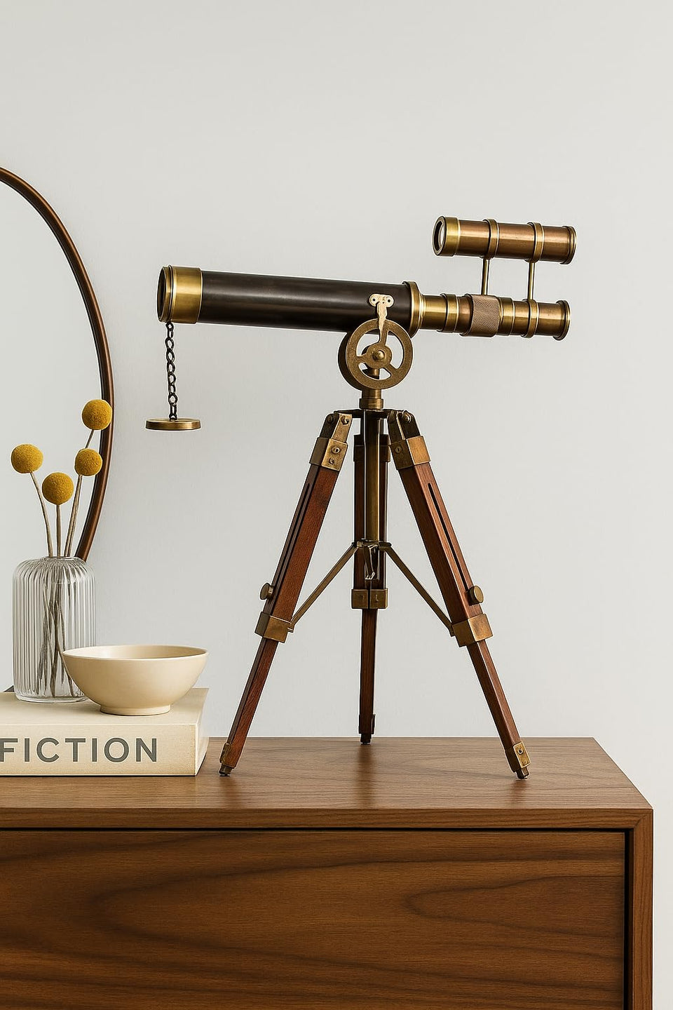 US HANDICRAFTS Victorian brass telescope front view on desk for vintage charm