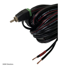 USAV Solutions RCA to bare-wire cables, 20-40 feet, flexible routing for rear speakers.