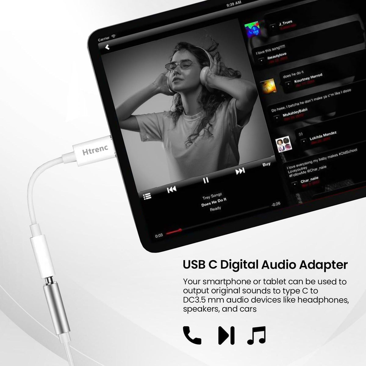 USB-C to 3.5mm adapter compatible with many devices