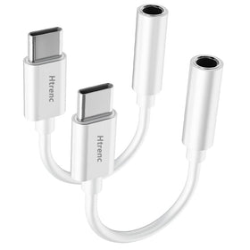 USB-C to 3.5mm adapter shown with iPhone for high fidelity audio on the go