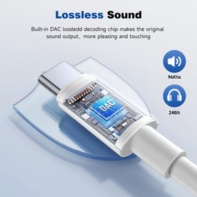 Plug-and-play USB-C to 3.5mm adapter for simple setup