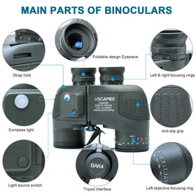 USCAMEL 10x50 binoculars compass and rangefinder for quick direction and distance.