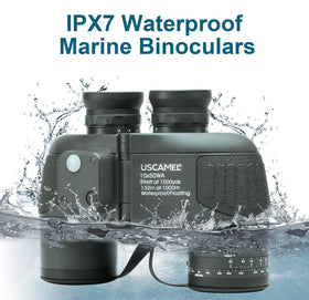 USCAMEL 10x50 binoculars foldable eyecups fit glasses comfortably.