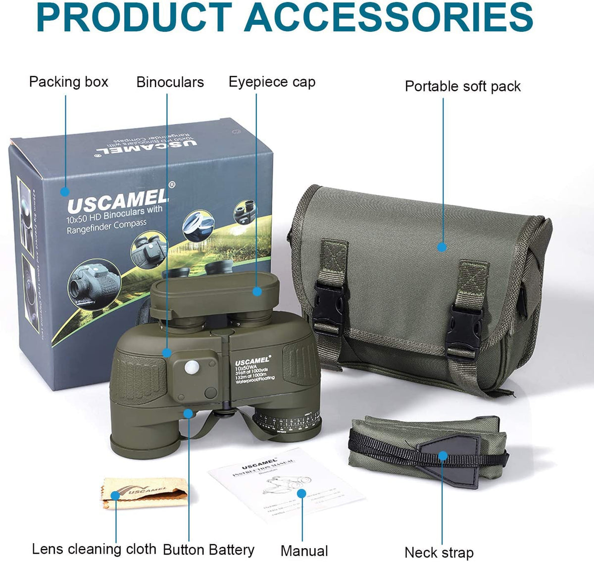 USCAMEL 10x50 binoculars harness strap for steady deck viewing.