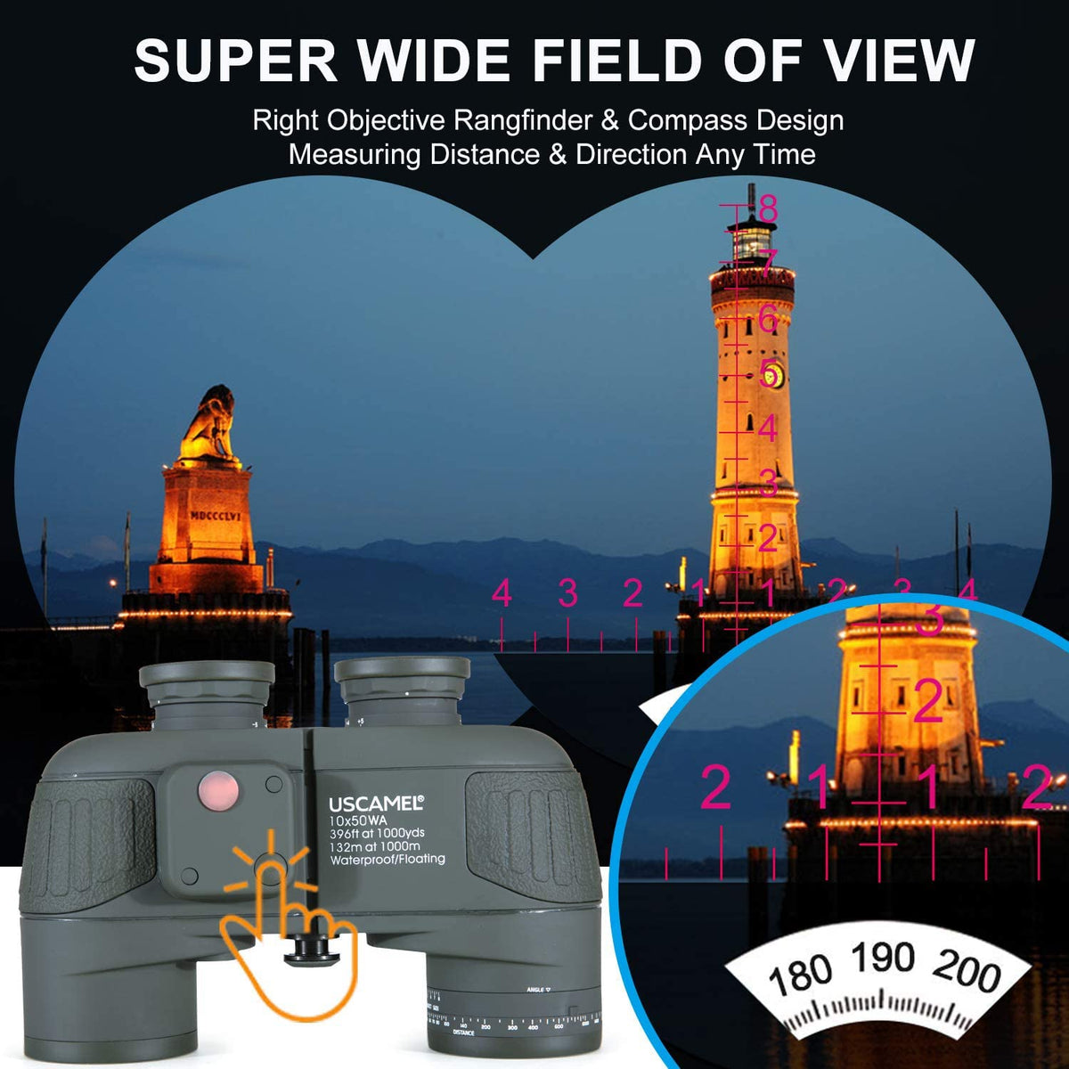 USCAMEL 10x50 binoculars nitrogen purge prevents moisture and fog.