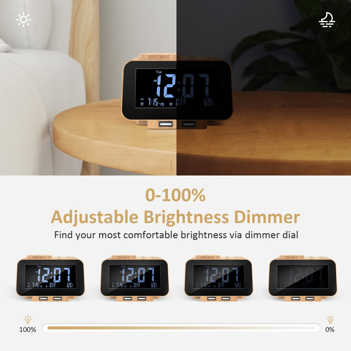 uscce closeup of LCD display dimmed for no-glow sleep benefit